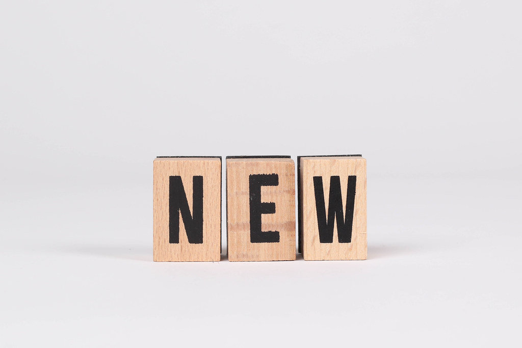 Vor weißem Hintergrund aufrecht stehende Holzklötzchen mit den Buchstaben N E W. 