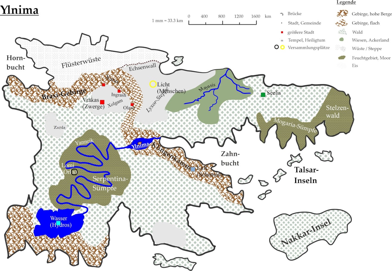 Landkarte mit eingezeichneten Orten und Topographie