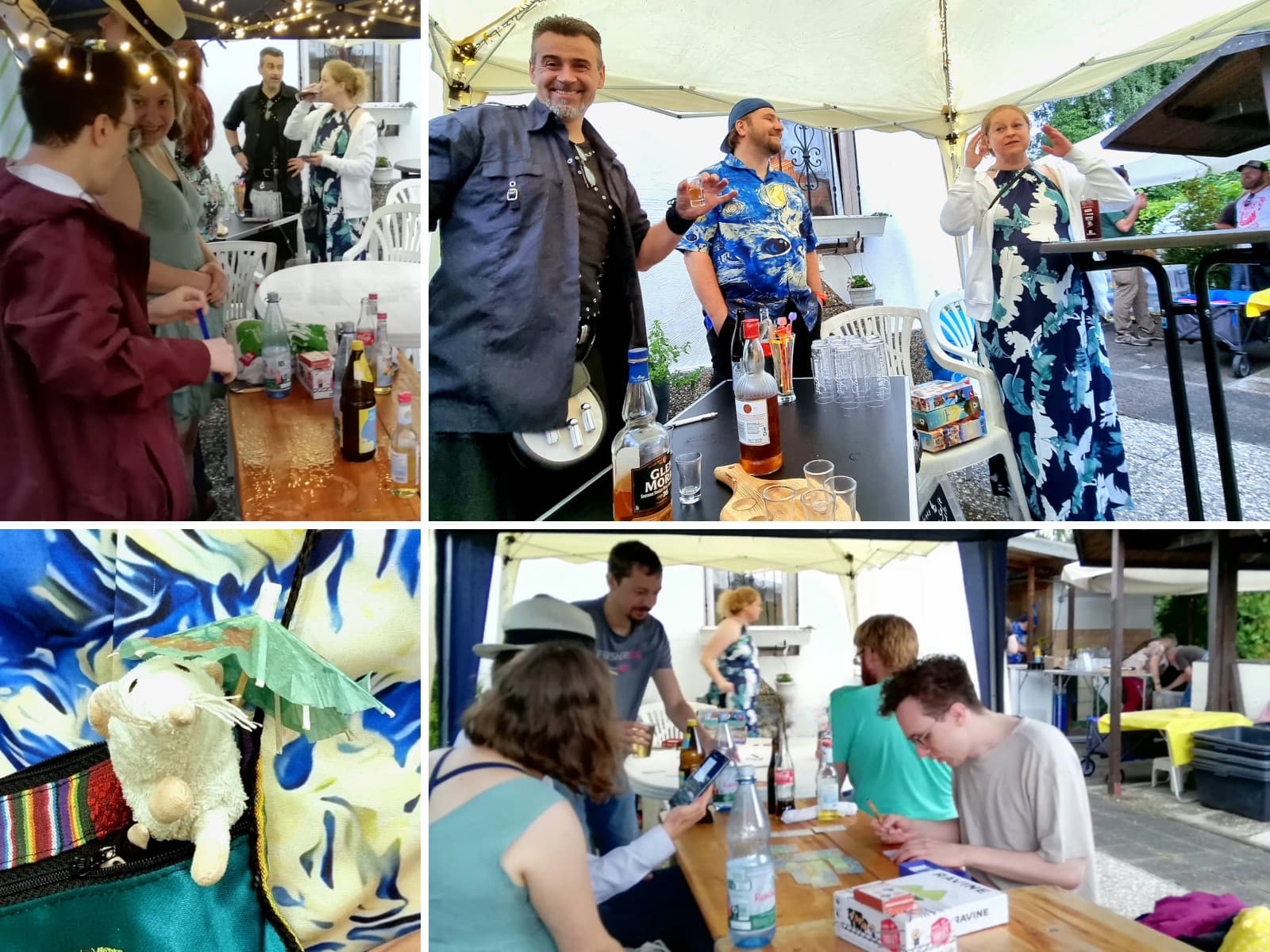 Bilder-Collage der Tische und Runden. Deutlich zu erkennen ist das erfrischende Nass von oben.